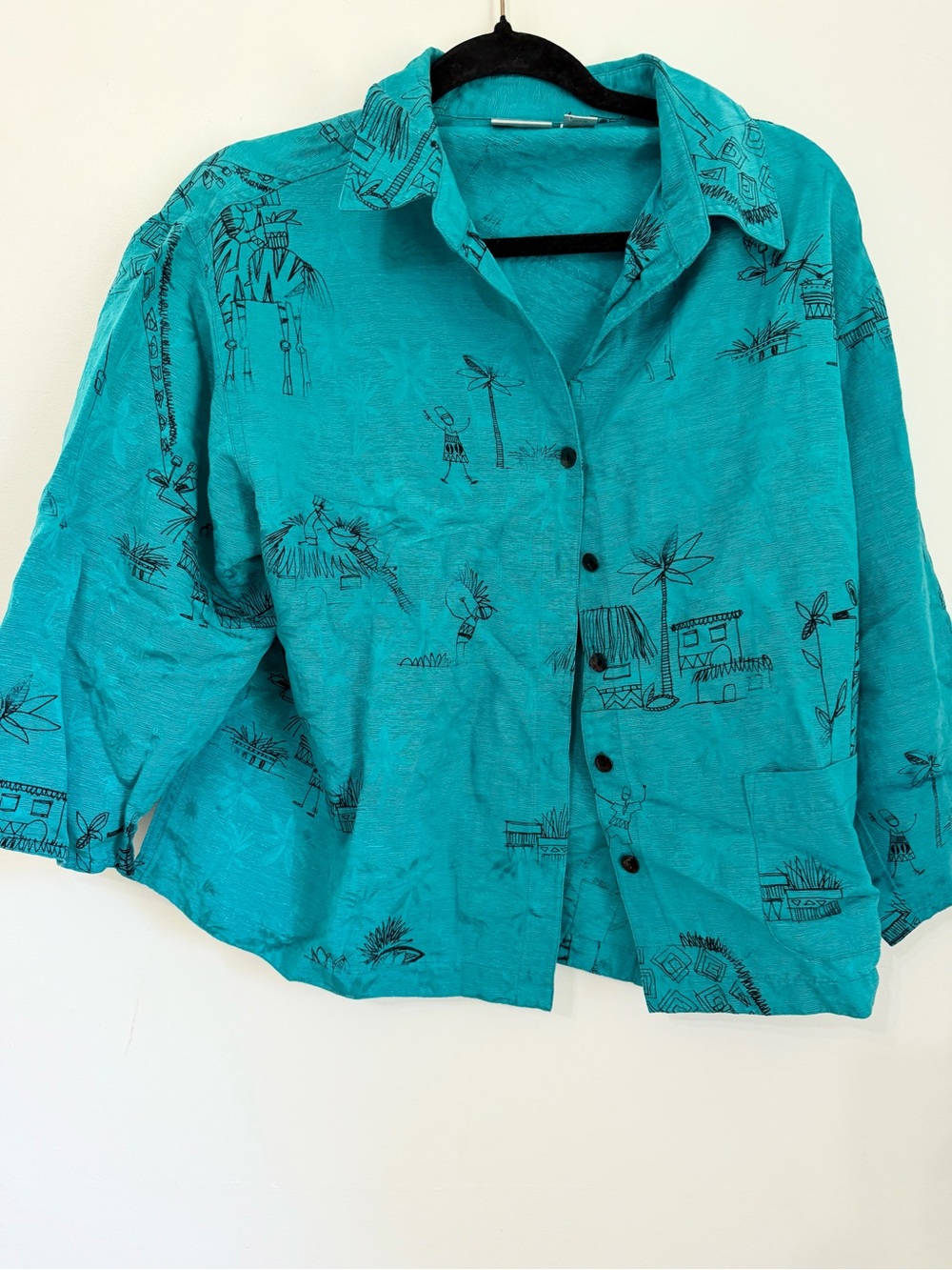 Chicos size 3 blue blouse button down silk business casual novelty